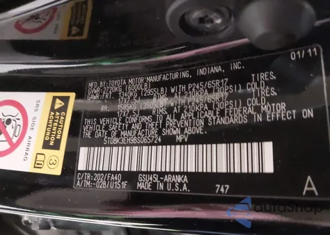 2011 Toyota Highlander Base V6 from USA, damaged, VIN 5TDBK3EH9BS065724